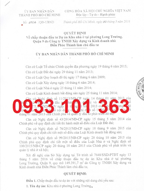 Pháp lý dự án khu dân cư bán biệt lập Centana Điền Phúc Thành quận 9